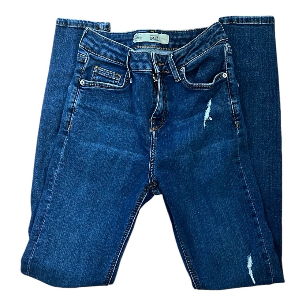 Topshop Women's Jamie Ripped Skinny Blue Jeans Size W25/L32